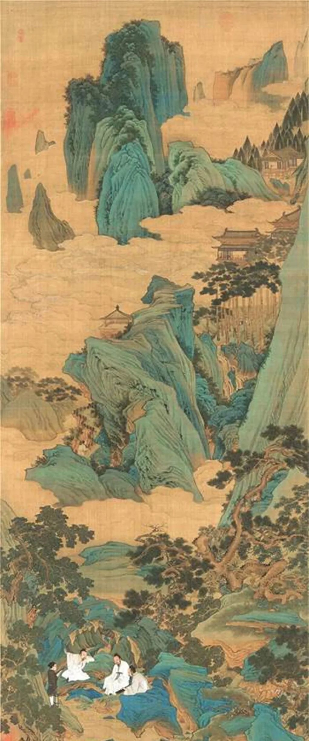 仇英#仇英创作的山水画,对推动文艺事业的发展,起到了很大的作用