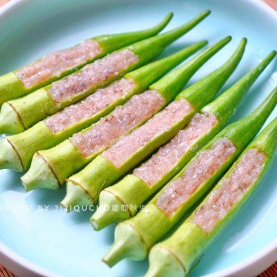 秋葵|祝祖国一帆风顺四季皆似锦---秋葵酿虾仁