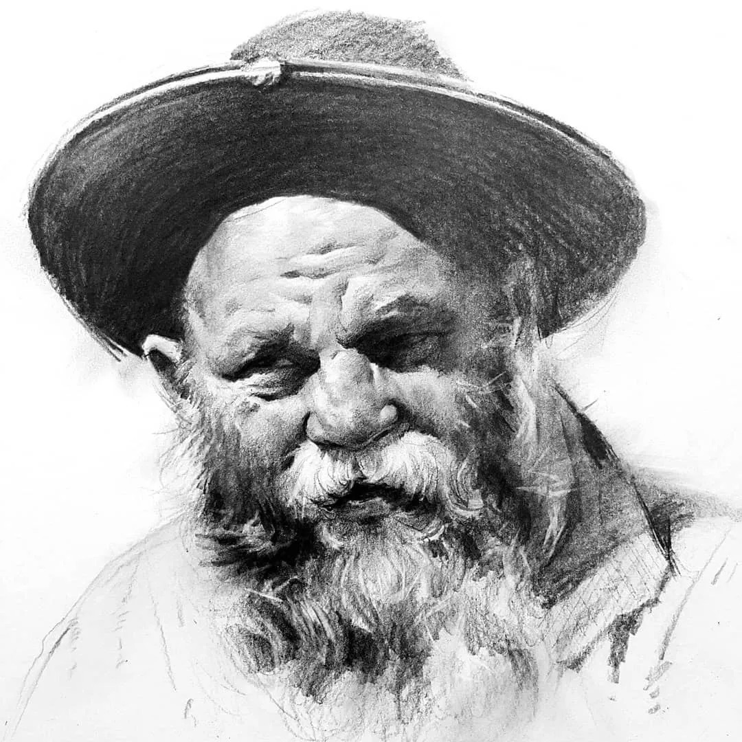 小孩童$画皮画骨难画魂,他用木炭条把肖像画活了