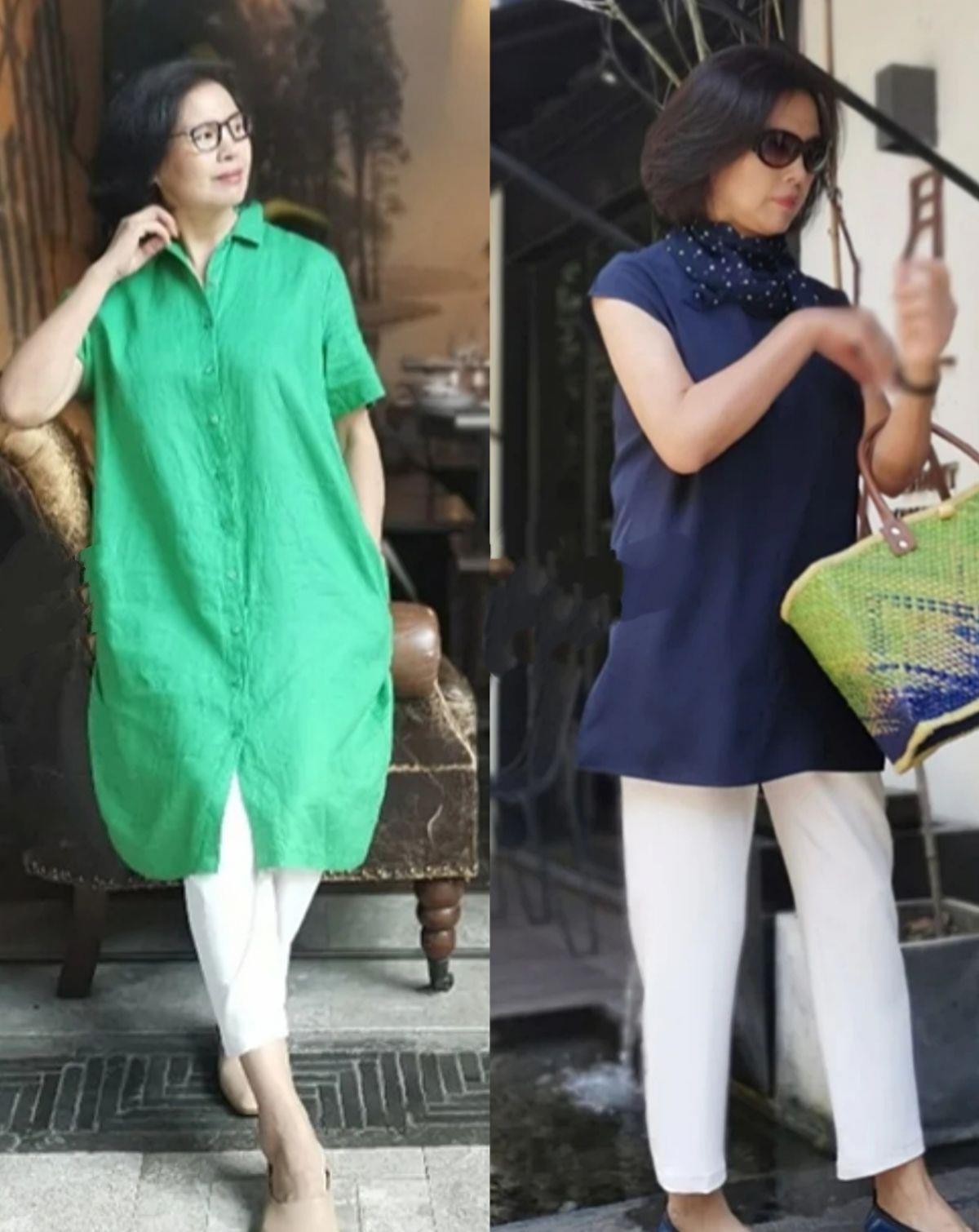 紧身裤|这才是60岁女人最好的打扮,“九分裤+平底鞋”,简约舒适又气质