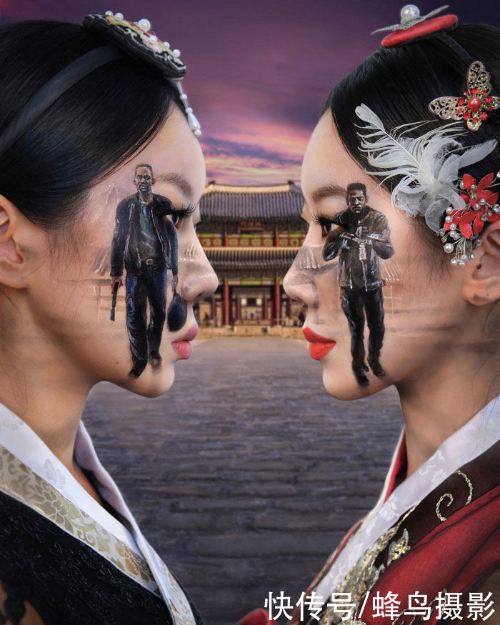 艺术家|韩国一女学生在身上画画,脸和牙齿都不放过,犹如“贞子”再现