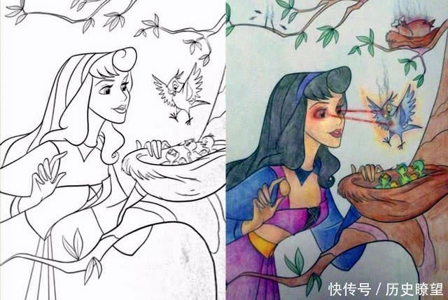 童年|父母占据少年儿童填色画本,迪斯尼人物角色全体人员变坏,童年记忆粉碎