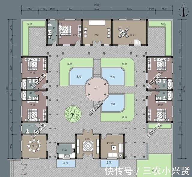 羡慕|中式农村合院23X25米,超大庭院,让中国农村建房的羡慕坏了
