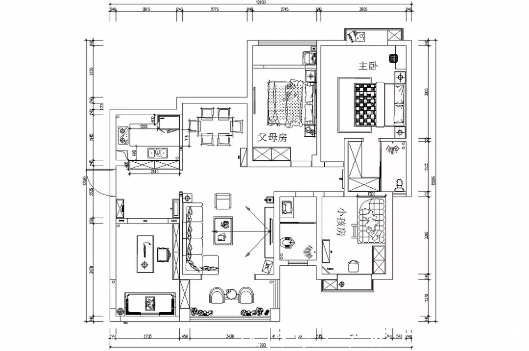 四居室|135平中式四居室,悬浮式极简的电视背景墙很时尚