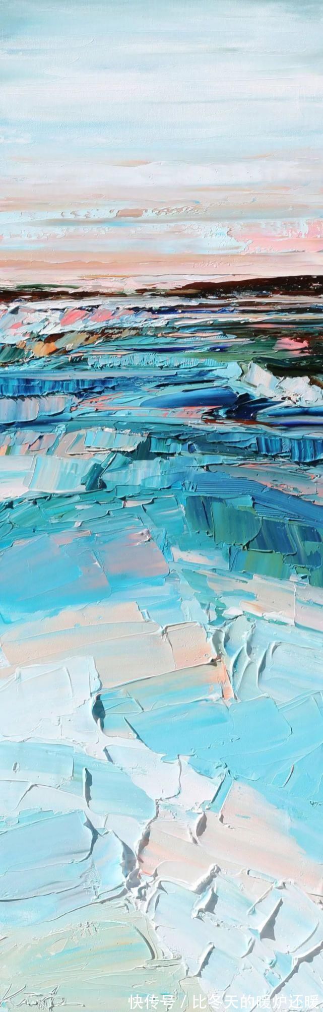 颜料@女画家用刮刀刮出震撼的风景,一量2厘米厚,网友:心疼颜料