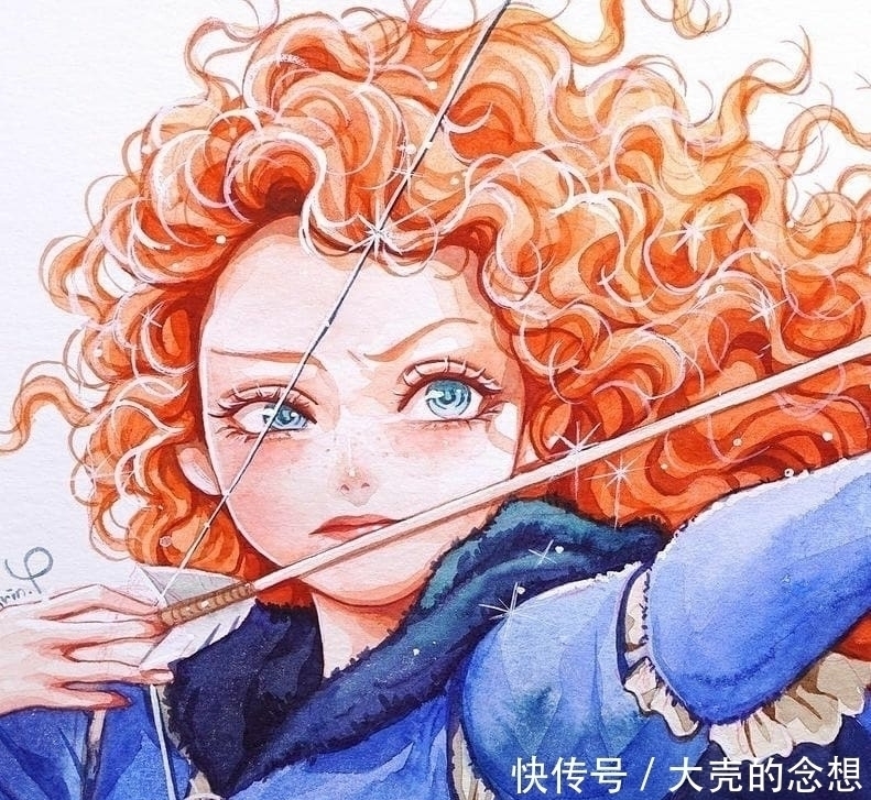 水彩画$画师绘制迪士尼公主水彩画,公主颜值提升,美颜效果明显