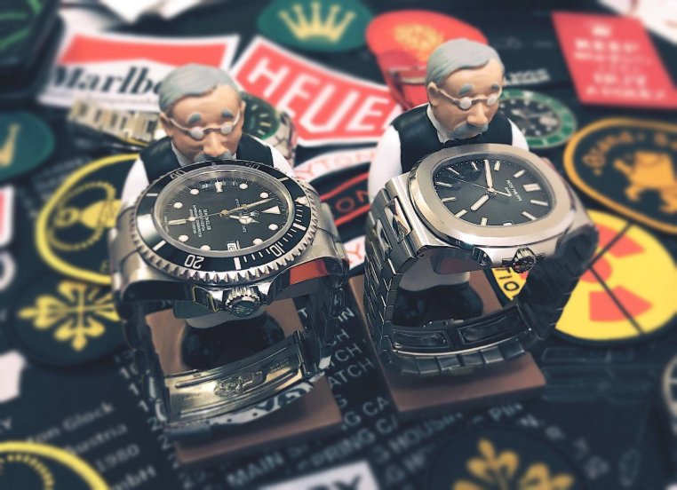 选手表专挑经典款，一块劳力士黑水鬼，一块百达翡丽鹦鹉螺