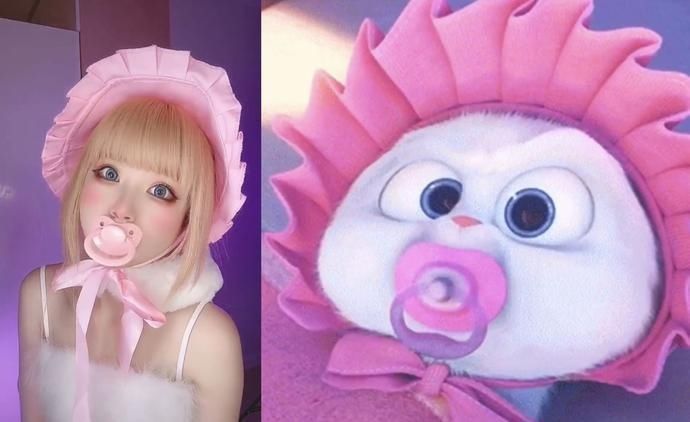 动画电影|小姐姐模仿二次元小白兔,模仿兔牙很形象,萌萌哒超可爱