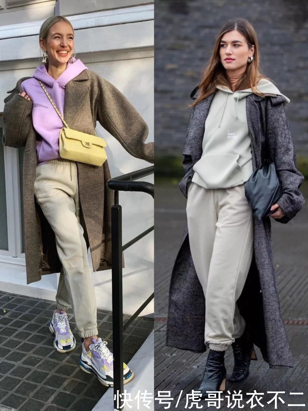 穿大衣别总搭毛衣了，卫衣才是“神仙搭档”，时髦休闲关键不挑人