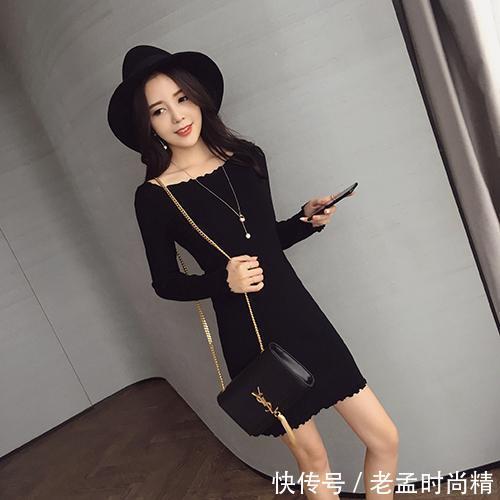 韩版|迷人针织连衣裙,性感时髦带桃花