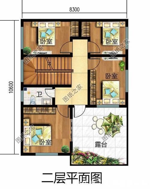 卧室|农村自建房设计图,两开间的户型也可以盖的很大气,清新有范