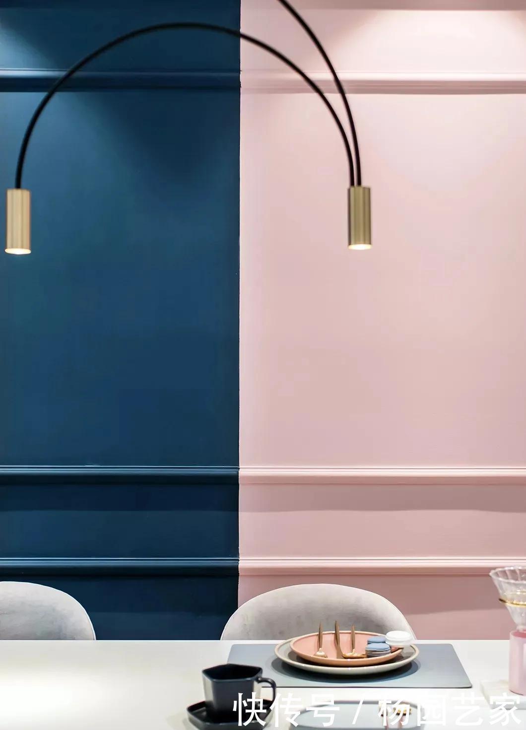 齐家栗子|89㎡现代轻奢风格新房装修,粉+蓝拼色背景墙惊艳!