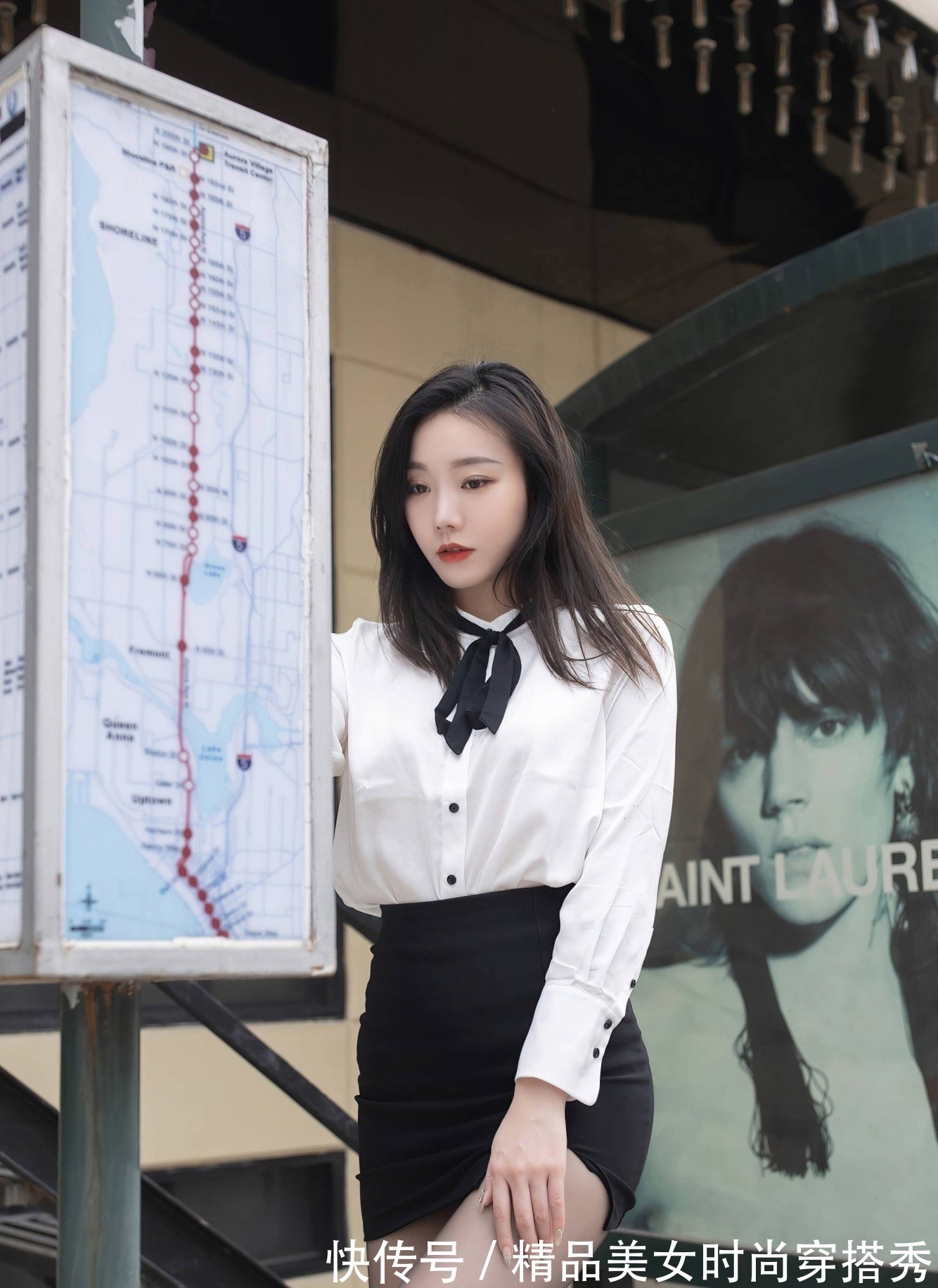 穿搭 白色的衬衫下搭黑色的包臀裙,黑与白的搭配总是那么的经典有型