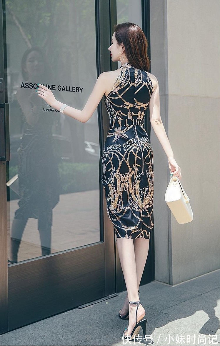 连衣裙|挂脖连衣裙,性感又露肩,修身气质晚礼服裙