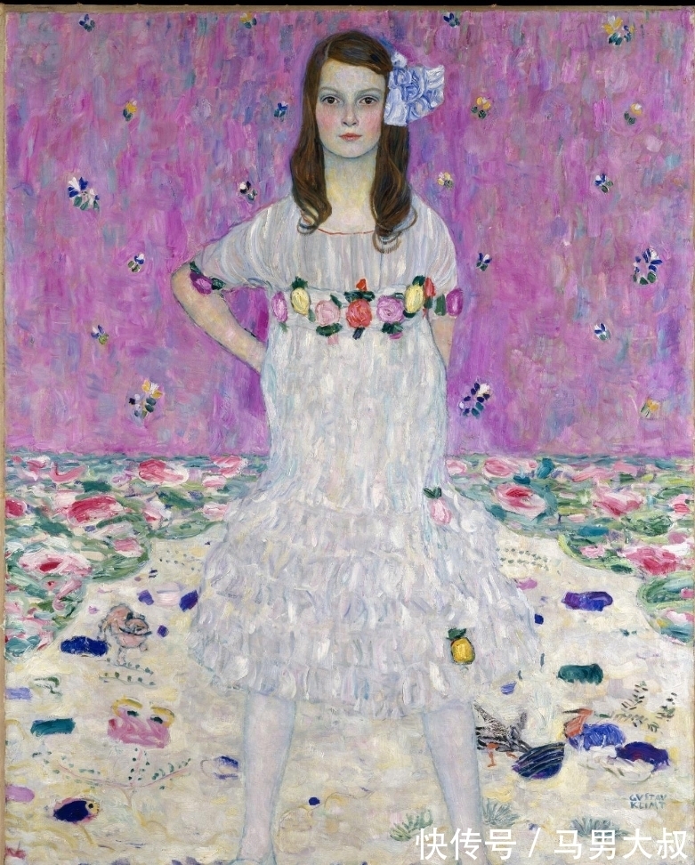 印象派@这幅油画透着娴静与清雅的感觉,是英国美术馆唯一的克里姆特油画