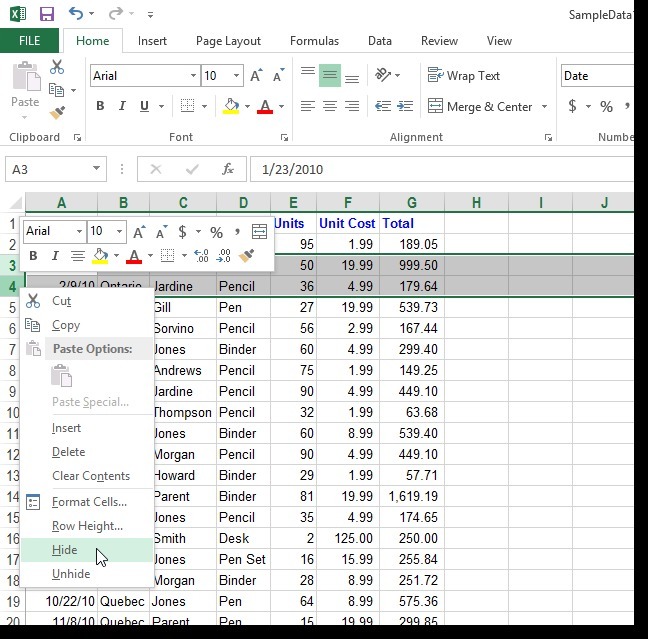 (excel怎么取消隐藏行或列)如何在Excel 2013中隐藏和取消隐藏行和列