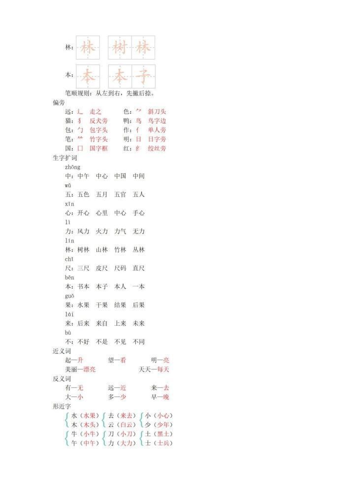 上册|一年级语文上册第5单元知识点，需要的家长下载打印吧！