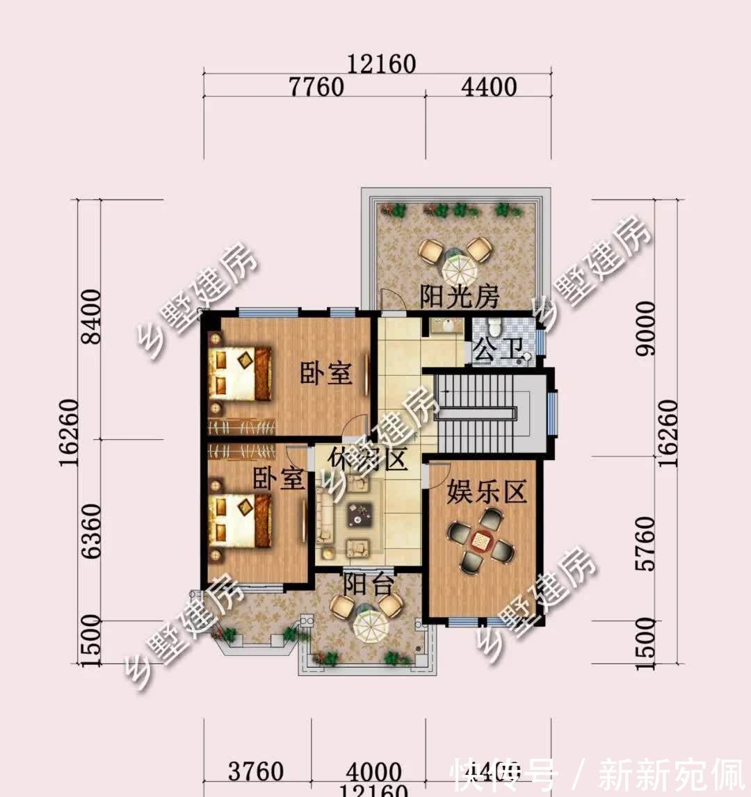 回到老家|12×16米带车库欧式别墅,落地窗阳光房,回村盖房就选它