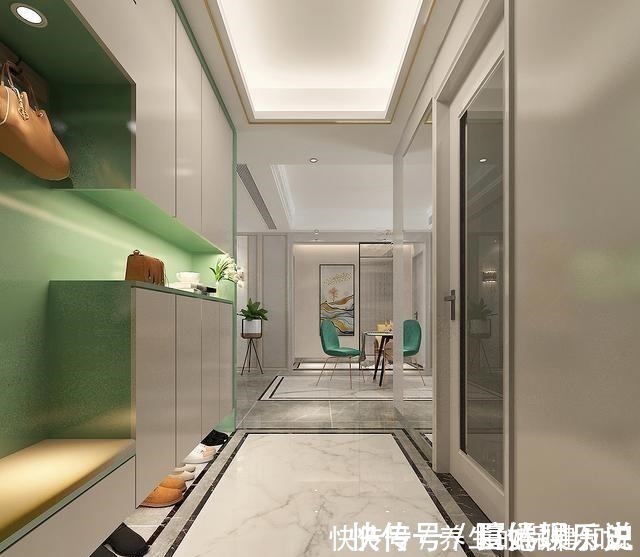 现代|140平米现代轻奢风格,鞋柜柜体做薄荷绿,一入户就被惊艳到了!