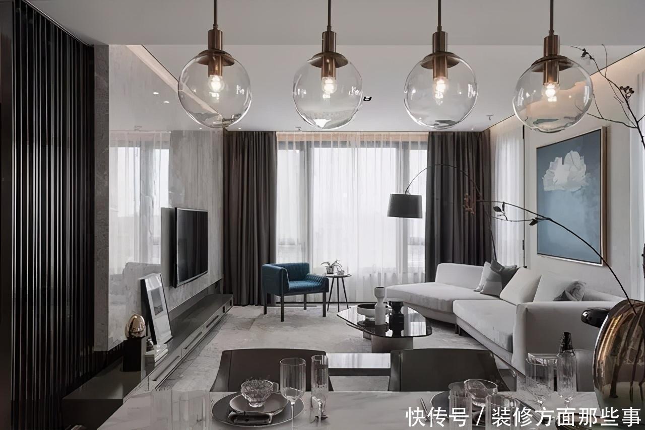 吊灯|260平现代简约别墅,高级灰+米白色,兼顾优雅和舒适