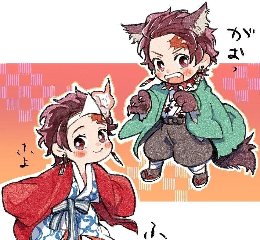 鬼灭之刃|大尾巴松鼠形态灶门炭治郎,可爱是从小养成的,q版二次元头像