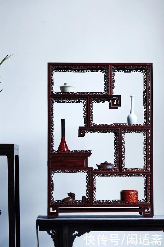 文房雅器,小叶紫檀,拐子纹案头博古架