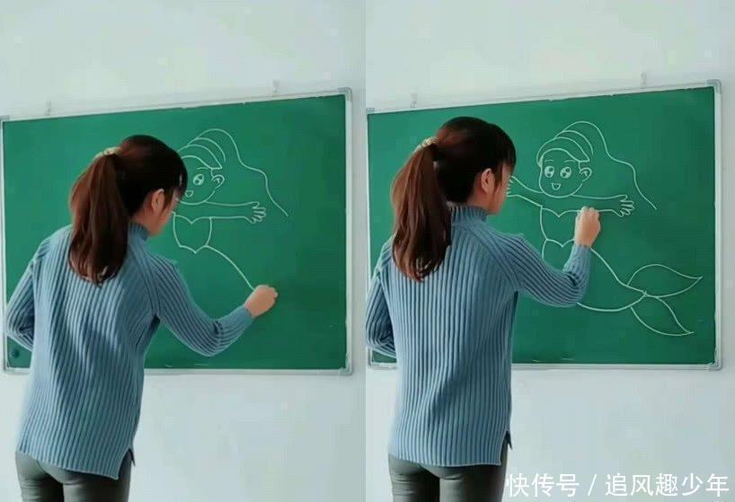 小姐姐|小姐姐用粉笔在黑板上画美人鱼,看到成品时,网友:美到“心醉”