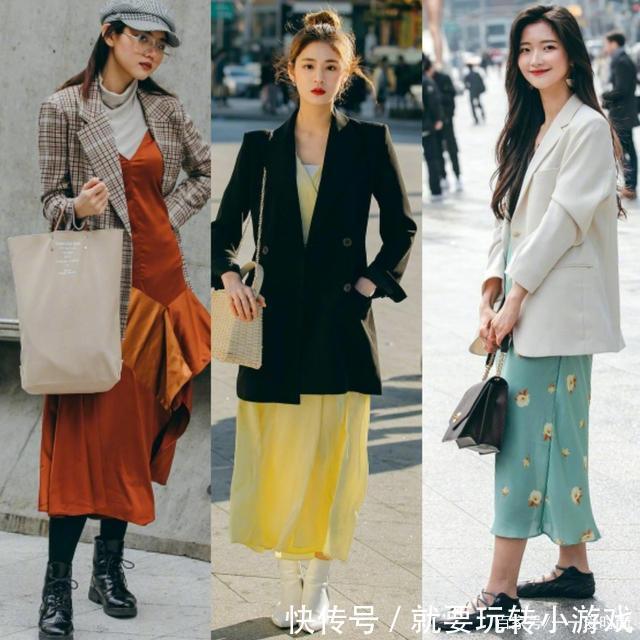 现在流行外套+裙装，看韩国女生“养眼街拍”，信手拈来最时髦