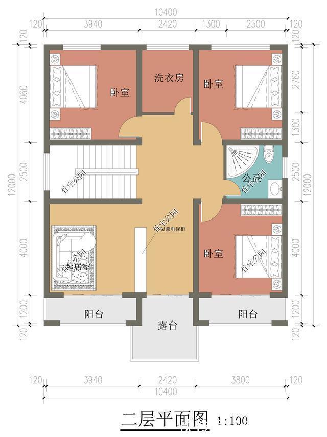农村盖房,有个露台就是实用,10×12米带大露台户型分享