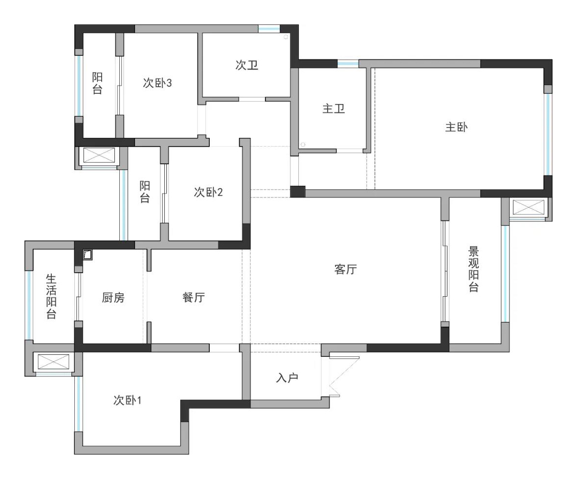 四居|125㎡简约四居，黑白灰+暖色，一眼就爱上，无以复加