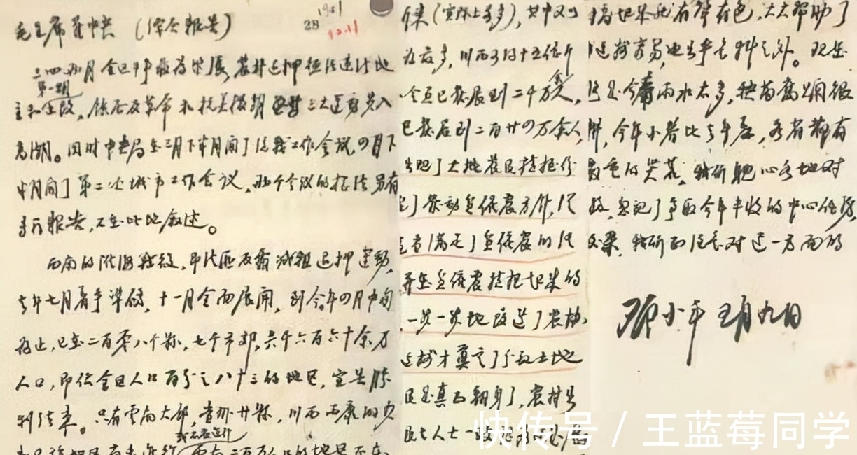 字迹&罕见!邓小平致毛主席信,硬笔字迹与众不同,果敢沉着,斩钉截铁