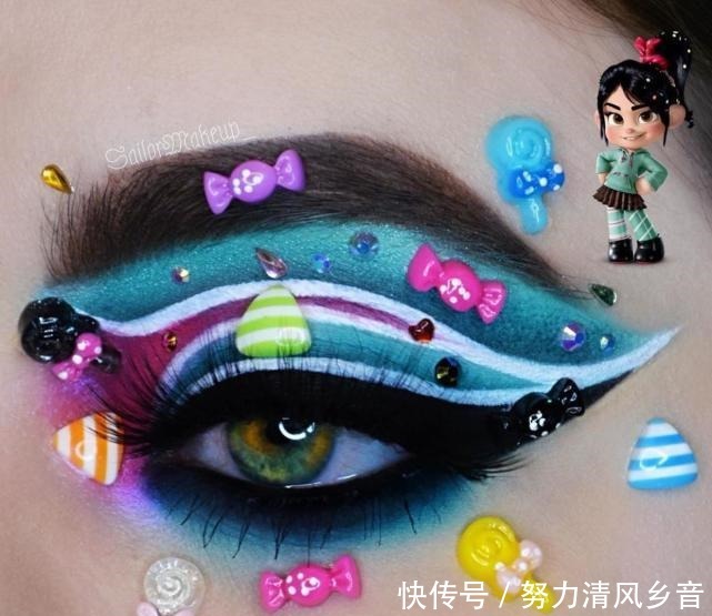 眼妆|把“动画人物”画在眼上，艾莎女王有创意，芭比粉的小樱竟这么美