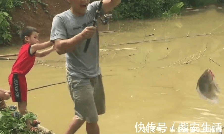 浑水中钓鱼遇到大罗非,看清后激动得大叫起来