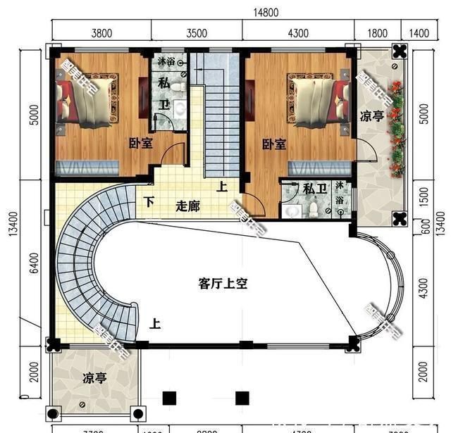 娱乐厅|带旋转楼梯设计的两栋豪墅，客厅挑空设计，第二栋带架空层