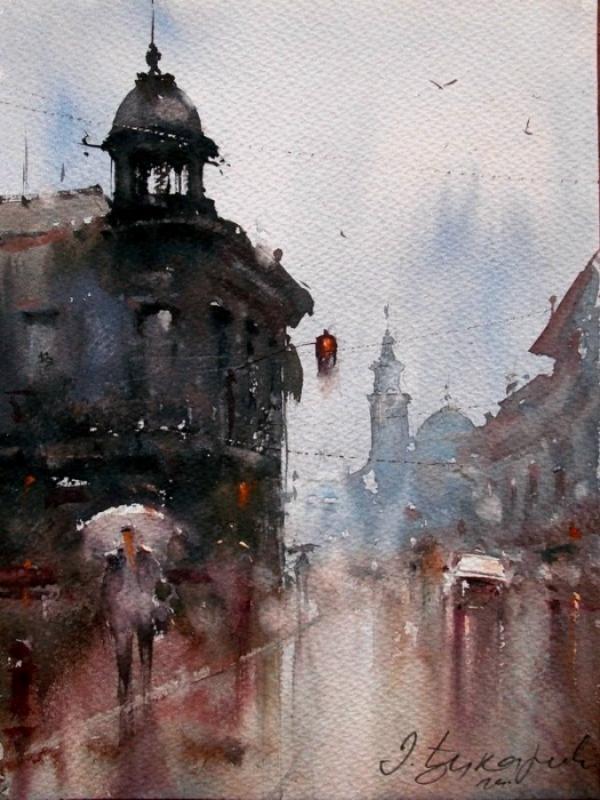 水彩画!水染的建筑与街道,塞尔维亚水彩画大师Dusan Djukaric作品(一)