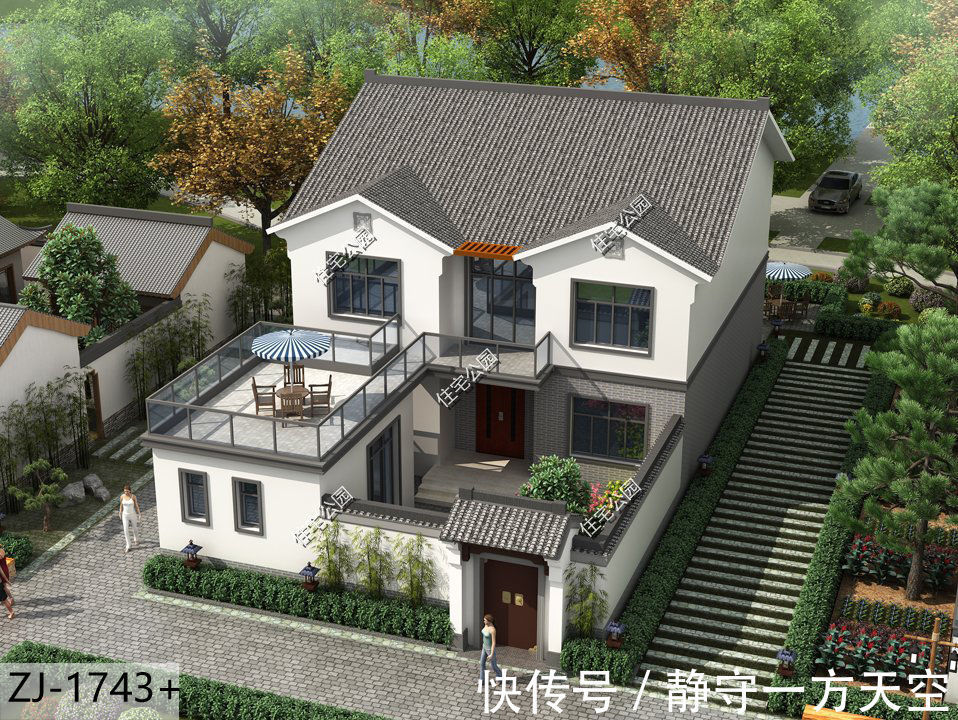 合院|农村盖房选中式准没错,11×12米中式大院户型,院子配露台太赞了