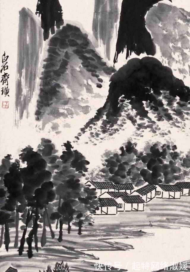 山水|刚拍了9亿多的齐白石,”极简“山水画构图,大师之笔让人叹服!