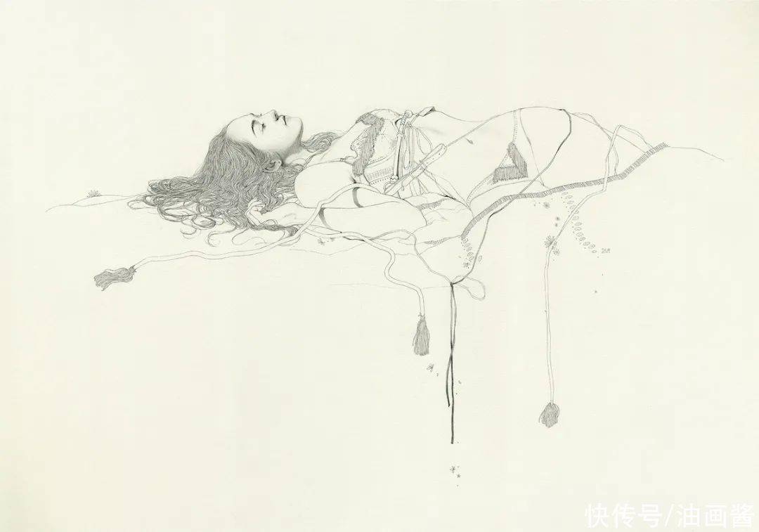 素描&韩风画家把女人画得像花一样美,看素描画,就知道是位高手