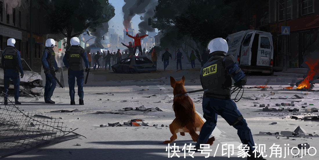 jiojio$粗犷笔触的CG插画艺术，每一幅画都很有故事感，色感超强