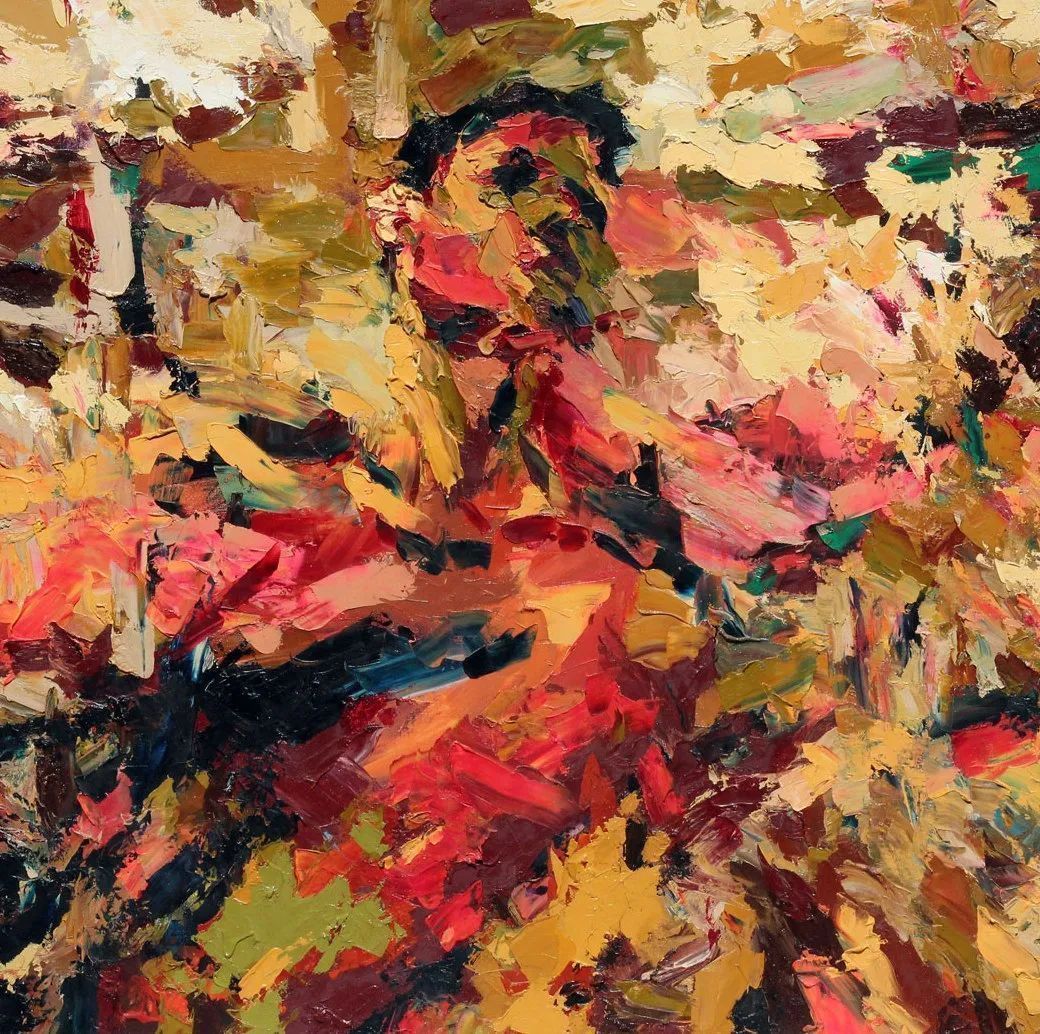 纹理!他将杂碎的色块,厚重的纹理,融于画中的人物