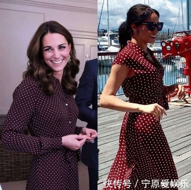 凯特 莱后和凯特同穿蓝色印花裙一个裙子太松垮显胖,另一个活泼娇媚