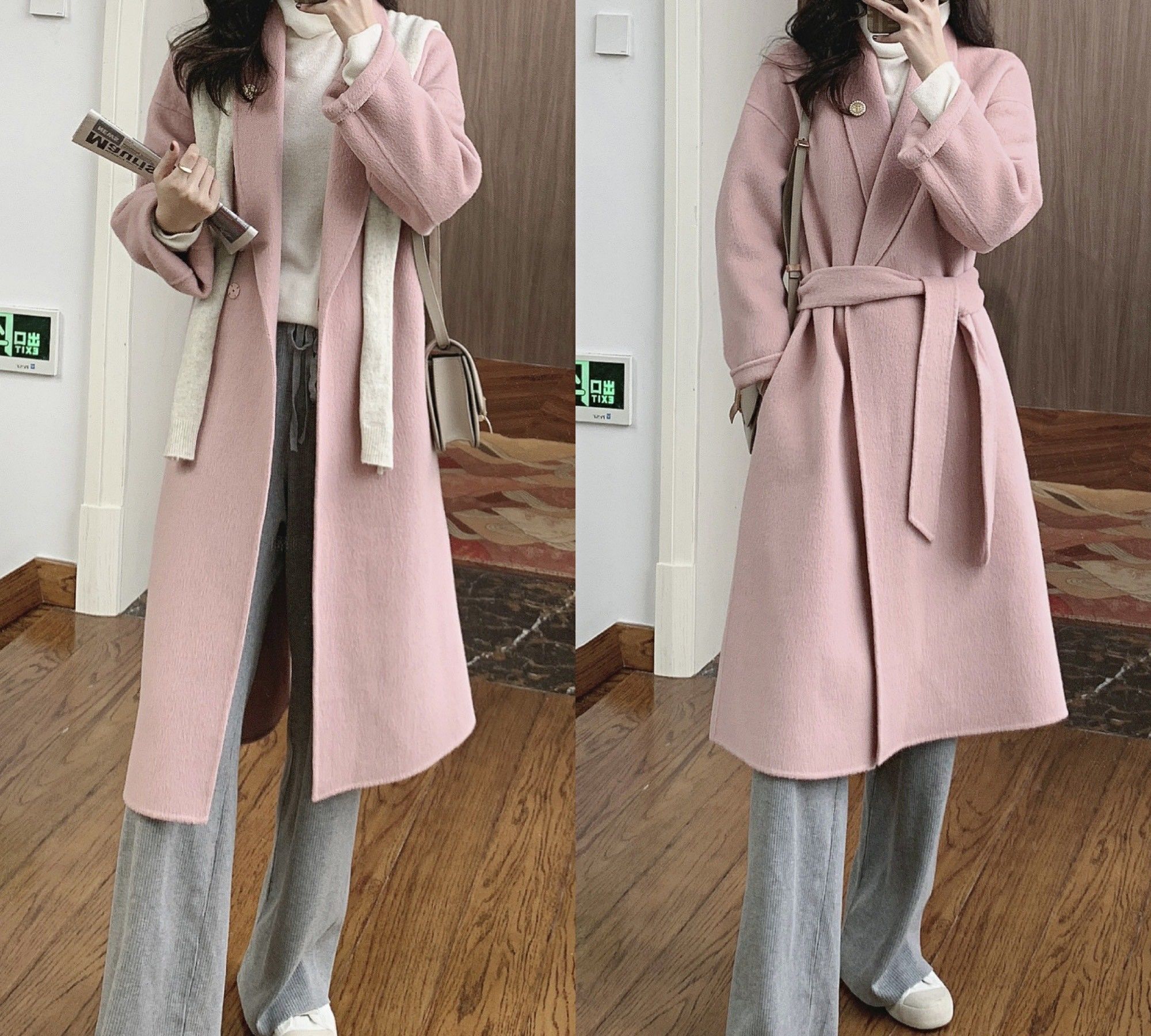 漂亮的女人都在穿呢大衣，粉色呢大衣减龄甜美，值得体验