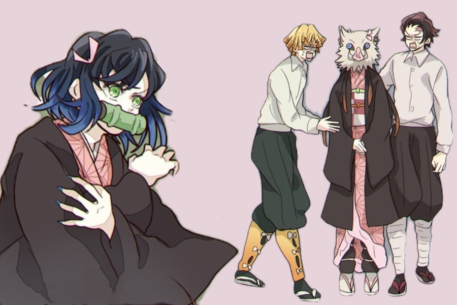 我妻善逸|主角四人组互换衣服,祢豆子新形象太飒,建议伊之助女装半永久