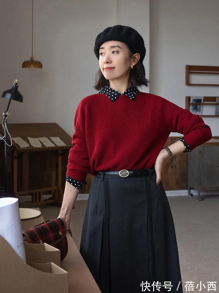 毛衣|红色毛衣就是时髦、洋气!搭配半身裙、羽绒服、大衣简约又高级