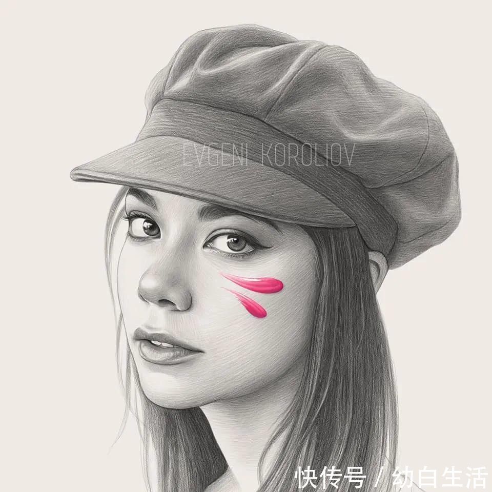 手绘$总被怼素描画得像头盔,瞧她用自动铅笔画,笔笔都是功力,厉害了!