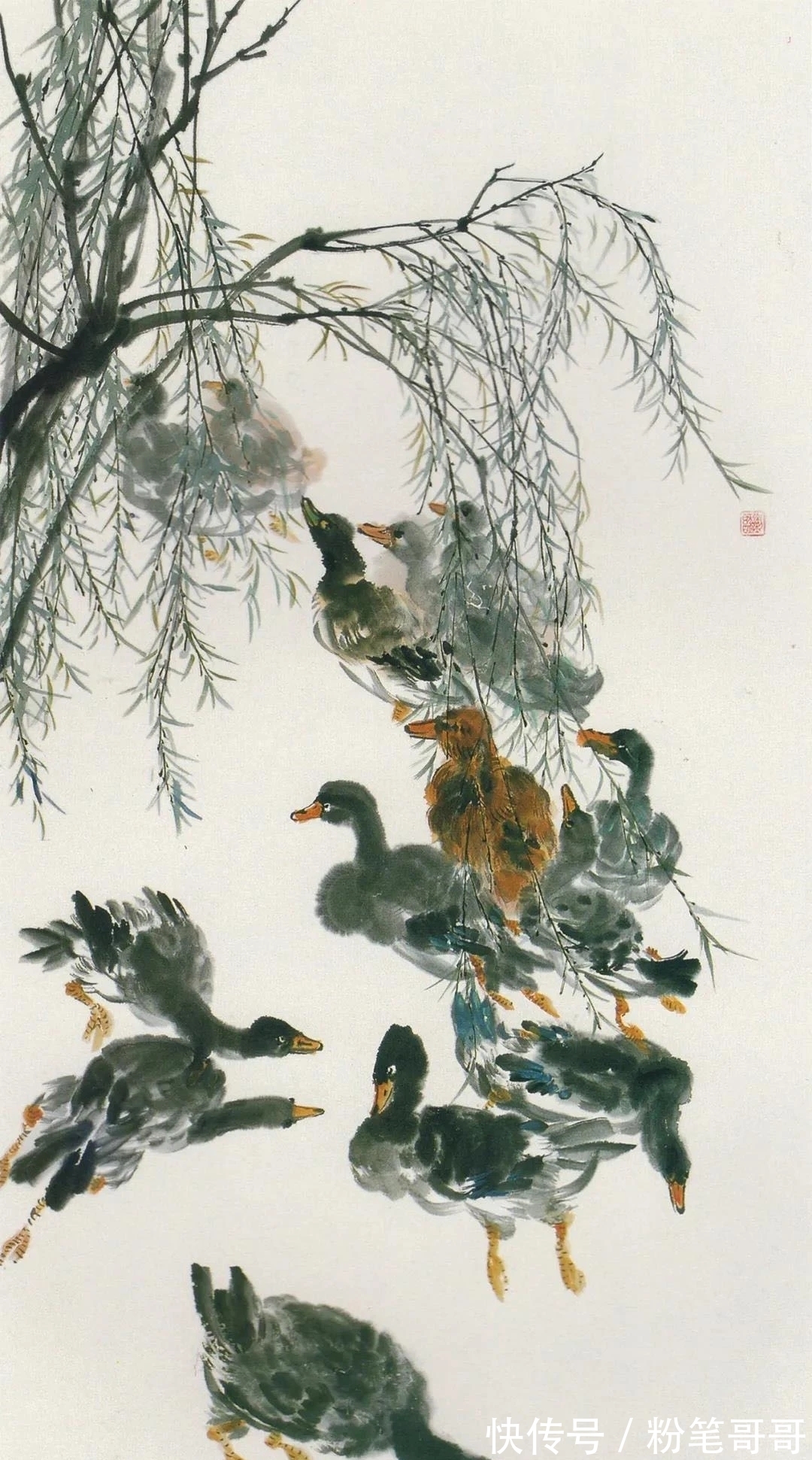 花鸟画@近现代四川水平最高的花鸟画家之一|刘既明画芦雁