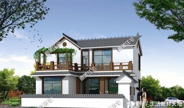 自建房|带庭院的两层自建房,中式风格设计,这日子过得安逸!
