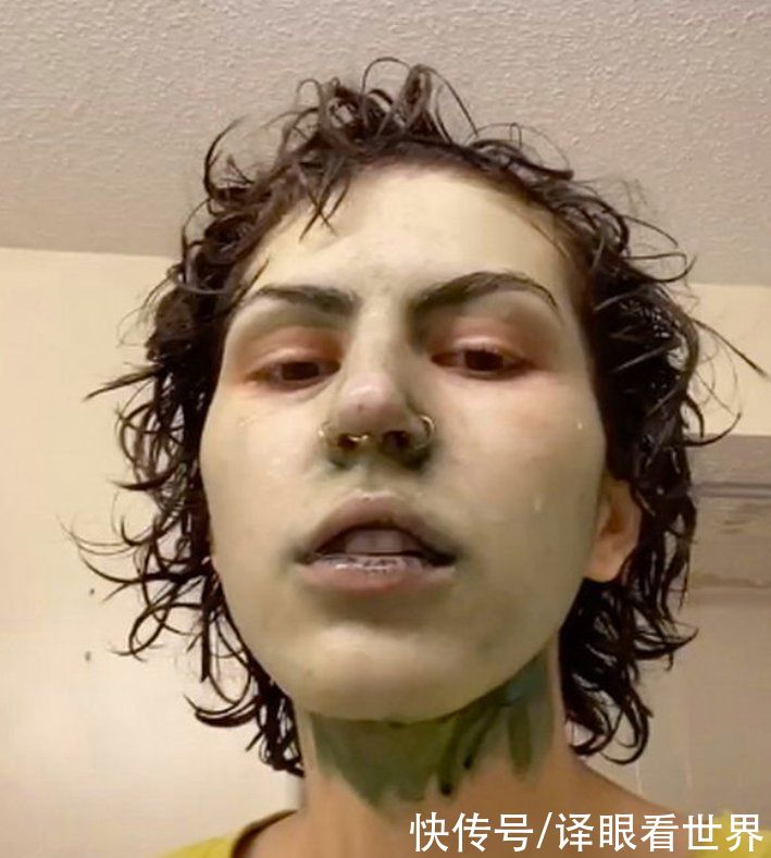 美国女子为了面试晚上敷面膜，谁知第二天整张脸变绿，撞脸史莱克