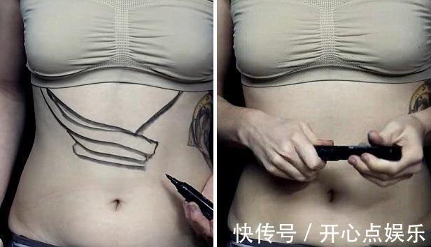 作画@女教师把在肚子上作画,完成作品后,结果课堂沸腾了