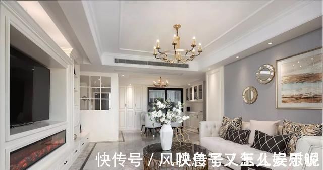 四居|153平轻奢浪漫美式四居,过道处设计了一排柜子,美观实用又大气